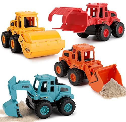 EOGRFW 4 Stück Baufahrzeuge Spielzeug, Bagger Spielzeug Auto | Spielzeugautos Set, Baustellen Fahrzeuge Sandspielzeug Bagger, Minibagger Spielzeugauto für Kinder Jungen Mädchen ab 3 Jahren