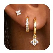 Dochais 3 Paar Ohrringe Gold Set, 14K Vergoldete Ohrstecker Ohrringe Creolen mit Anhänger, Hypoallergene Wasserfest Klein Knorpel Ohrring Creolen Gold Schmuck Geschenk für Damen Frauen