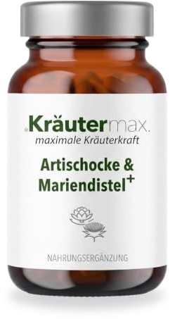 Kräutermax Artischocken Kapseln plus Mariendistel, mit Curcuma und Cholin, Artischockenextrakt vegan, 1 Kapsel täglich, 60 Stück für 2 Monate