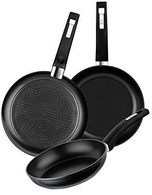 BRA Design | Set mit 3 Bratpfannen 18-22-26 cm, Geschmiedetes Aluminium | Schwarz, Antihaftbeschichtung, Für alle Herdarten einschließlich Induktion geeignet