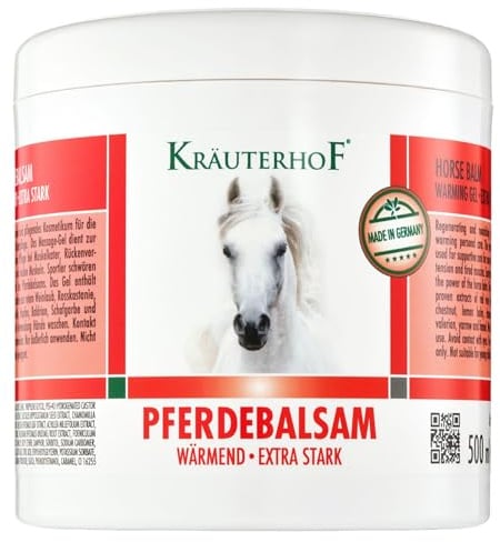 Kräuterhof Pferdebalsam Wärmend Extra Stark (500ml) – Durchblutungsfördernde Wärmesalbe, Massage-Gel mit Rosskastanie & Rotes Weinlaub, Lindert Gelenkschmerzen & Verspannungen