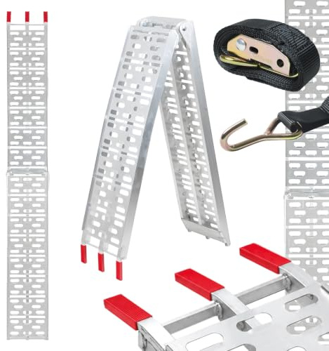 TRUTZHOLM Auffahrrampe klappbar 228 cm Tragkraft 340 kg Aluminium | Verladerampe für Motorrad ATV Quad Fahrrad E-Bike mit gelochter Lauffläche inkl. Spanngurt