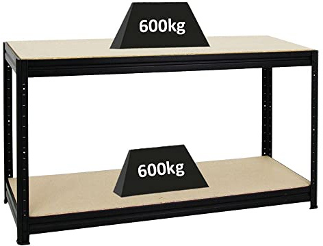 PROREGAL Höhenverstellbare Werkbank Dino Schwarz HxBxT 90x160x60cm Traglast 600kg Werktisch Arbeitstisch Steckmontage Packtisch