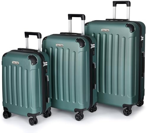 TANTOMI Kofferset 3-teilig, ABS Hartschalenkoffer Set, Reisekoffer Set mit Rollen, Gepäck-Sets (20/24/28 Zoll, Helles Dunkelgrün)