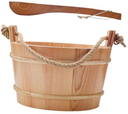 AlluraPet Sauna-Holzeimer mit Schöpflöffel, 4 l, tragbarer Wassereimer, Zubehör-Set für Sauna-Heizung, Badezimmer, Spa-Raum