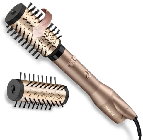 BaByliss Big Hair Dual Rotierende Warmluftbürste – Ionen-Technologie mit Anti-Frizz, 50mm & 40mm Aufsätze, 2 Rotationsrichtungen, 2 Temperatureinstellungen + Kaltstufenschalter, champagner, AS952E
