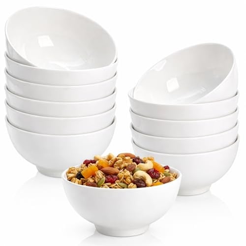 Lawei 12 Stück Porzellanschalen 300ml Keramik Dessertschale Müslischalen Salatschüsseln Rund Dessertschüssel Porzellan Dipschalen für Eiscreme, Dessert, Nachtisch, Milk, Weiß