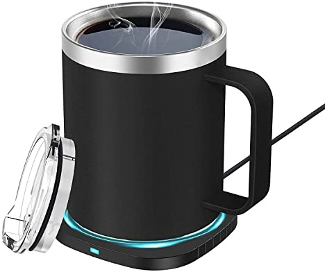 Lamker Tassenwärmer 300ml USB QI Getränkewärmer Kaffeewärmer 55°C Kaffee | 304 Edelstahl Elektrisch USB-C QI Kabellose Becher Kaffeebecher Wärmer für Milch Büro Home Office 131°F
