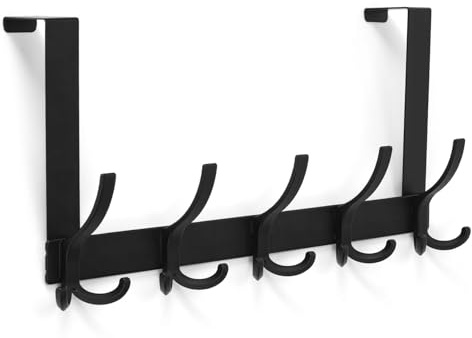 Optish Türhaken zum Einhängen mit 15 Haken, Türgarderobe zum Einhängen für Badezimmer, flexible Kleiderhaken Tür, Türhaken Innenseite Handtüchern und Hüten(1 Pack, Schwarz)