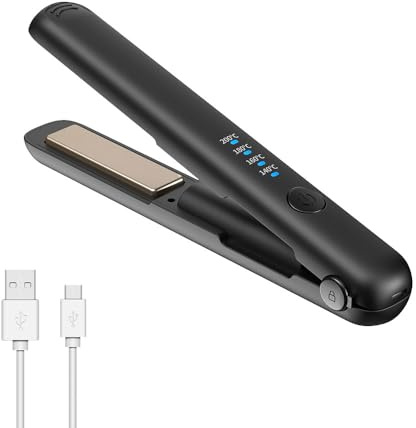 Vmxlso Mini-Glätteisen, kabellos, tragbar, mit 4 Temperaturregelungen, USB-Ladegerät, für Pelo Court Largo