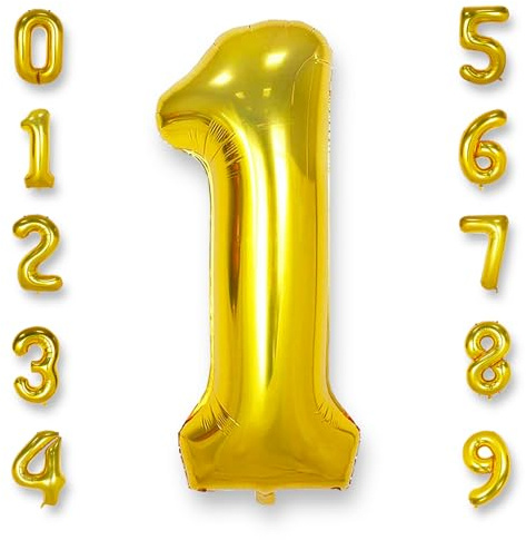 AULE Luftballon Zahl 1 Gold: XXL 101 cm Zahlen Folienballon Geburtstag Gold 1 Jahre 40 Zoll Helium Ballon Zahlenballon für Babyparty Jubiläum Deko