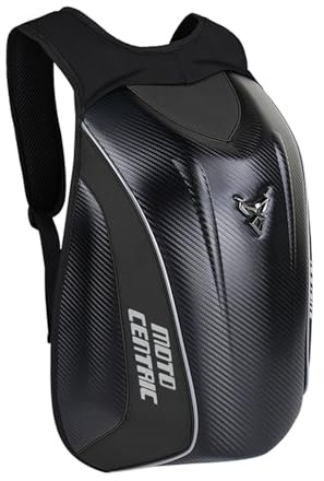 Mjmoto Motorradrucksack Wasserdicht Carbonfaser Fahrerrucksack Hartschale Reflektierender Motorbike-Reisekoffer, Blackone, M