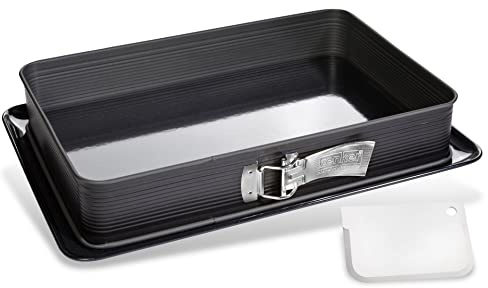 Zenker Rechteck-Springform DELUXE, eckige Premium-Backform mit emailliertem Boden und Auslaufschutz, Kuchenform mit Antihaftbeschichtung (Farbe: Schwarz metallic), Menge: 1 Stück