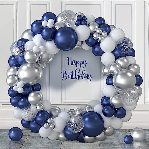 Luftballon Girlande Blau, 117 Stück Blau Weiß Silber Luftballons Geburtstag | Siber Konfetti Ballons, Ballons Geburtstag Blau für Babyparty,Baby Shower Party Deko,Geburtstagsdeko Mann, Hochzeit, Jubiläum