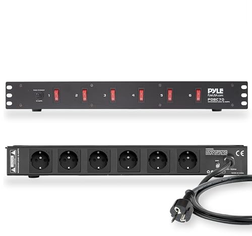 Pyle Steckdosenleiste Überspannungsschutz, 6 Fach mit 19 Zoll Rackmontage, Professioneller Mehrfachsteckdose mit Frontschaltern, Schutz & AC Noise Filter, Pefekt für Audio, Bühnen & Studiotechnik