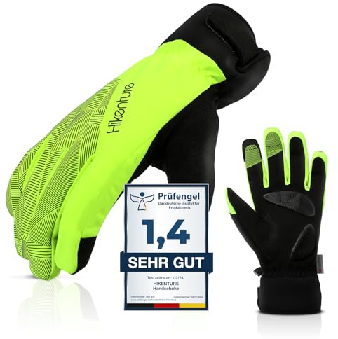 HIKENTURE Winterhandschuhe, Wasserdicht Fahrrad Handschuhe Winter Herren Damen, Winddichte Skihandschuhe Fahrradhandschuhe mit Langlauf Gel Gepolstert Männer Frauen, für Outdoor -Gelbgrün M