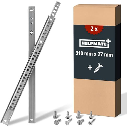 HELPMATE – Nut-Schubladenschiene 27 mm – 310 mm – 2 Paar – Stahl verzinkt | Schubladenschienen mit Kugelauszug – geeignet für Teilauszug – inkl. Befestigungsmaterial
