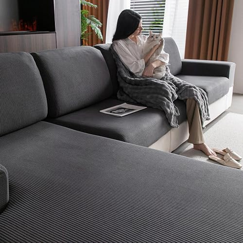 OHSIO Stretch Sofa Sitzkissenbezug - Rutschfester Sofa Überzug, Waschbarer Sofabezug, Universeller Couch Überzug, Strapazierfähig & pflegeleicht(Dunkelgrau, 1x Rückenlehnenbezug)