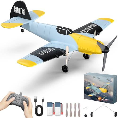 FTJKGH Ferngesteuertes Flugzeug BF109 mit 3 Kanälen, RC Flugzeug Modellflugzeug mit 2.4GHz Drahtlos 6-Achs Gyro Stabilisator, Easy to Fly Schaumstoff Flugzeuge für Kinder, Anfänger, Erwachsene