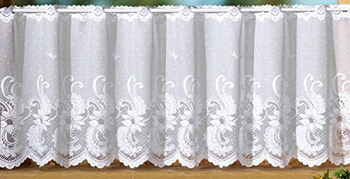 heimtexland Scheibengardine mit handgebogter Blumen Bordüre aus edlem Jacquard in weiß durchscheinend HxB 50 x 145 cm Bistrogardine Fensterdeko Gardine Typ72