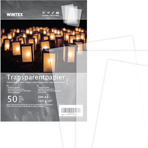 WINTEX 50 Blatt Transparentpapier DIN A4 100 g/m² - Bastelpapier, Transparentpapier, Transparentpapier, Architektenpapier, Trakingpapier, Laternenpapier
