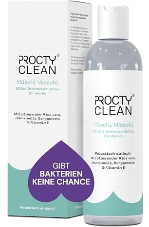ProctyClean Wischi Waschi - Milde Intimwaschlotion für den Po mit Aloe Vera | Intimwaschlotion für Frauen & Männer, sensible Haut, ph neutral, Vitamin E, Hamamelis, bei Hämorrhoiden, Analfissuren