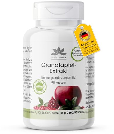 Granatapfel-Extrakt 500mg - 90 Kapseln - schluckfreundlich - hochdosiert - mit 40% Ellagsäuren - vegan | HERBADIREKT by Warnke Vitalstoffe - Deutsche Apothekenqualität