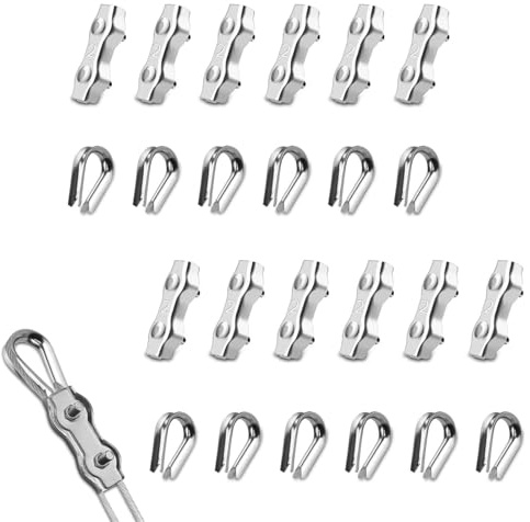 24 Stück Drahtseilklemme M2, Edelstahl 304 Seilklemme mit 12 Drahtseilklemmen 2mm und 12 Drahtseil Kauschen 2mm Duplex Klemme Seilverbinder Drahtseil Clips für Wäscheleinenspanner Markise Fixiert