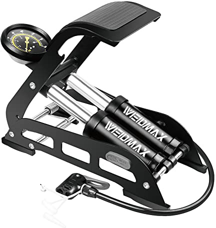 Weidmax Doppelzylinder-Pedalpumpe, Fahrradpumpe mit Doppelzylinder, Fußpumpe für Fahrrad, tragbar, Luftpumpe für Fahrradboden, mit Manometer und intelligentem Ventilkopf