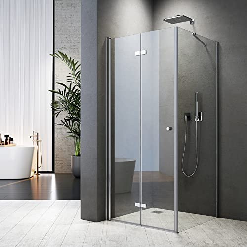 Duschkabine 120x90x185cm Falttür Großer Öffnungsraum 180º Eckig Dusche Duschwand Duschtür mit Seitenwand Duschwand Glas Duschtrennwand 6mm ESG Sicherheitsglas
