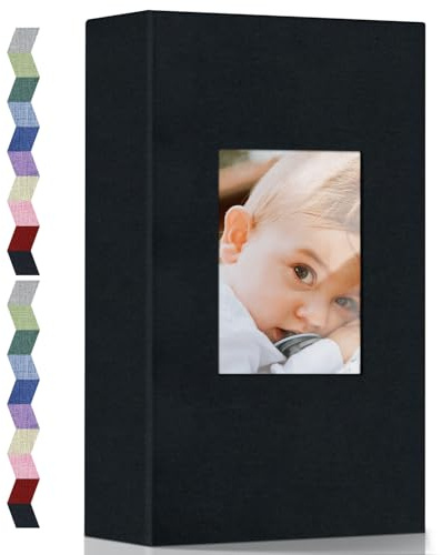 Popotop Fotoalbum 10 x 15 cm – Kleines Fotobuch mit 300 Fotos, Leineneinband, horizontales Einsteckalbum, für Familie, Hochzeit, Jahrestag, Kinder, Urlaubsbilder (Black, 300 Fotos)