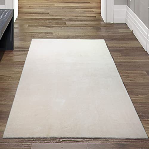 Teppich-Traum Moderner Teppich Waschbar Einfarbig Creme 80x150 cm | Flauschig, weich und bis 30 °C waschbar, pflegeleicht, rutschfest, robust, saugrobotergeeignet, Wohn- & Esszimmer