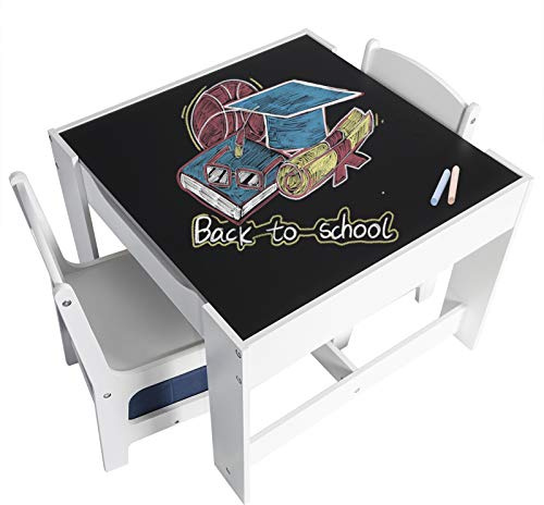 EUGAD Kindertisch mit 2 Stühle, Kinder Tisch Stuhl Set mit Stauraum, Sitzgruppe für Kinder, Maltisch, Mult. Kindertisch