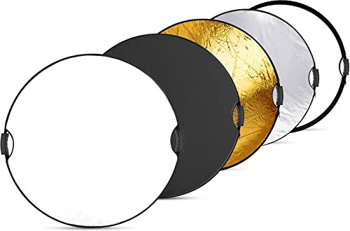 NEEWER 32"/80cm Lichtreflektor mit Handgriff mit 3/8" Gewinde, 5 in 1 Faltscheibe Lichtdiffusor Durchscheinend/Silber/Gold/Weiß/Schwarz für Fotobeleuchtung, Außenbeleuchtung, RF-80II