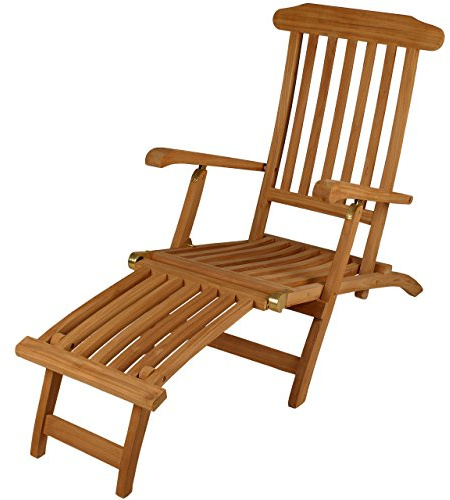 Divero Liegestuhl eleganter Deckchair Florentine Steamer Chair aus Teakholz, behandelt - Farbe: Braun