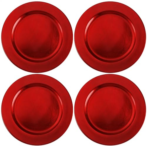 com-four® 4x Platzteller gebürstet - wiederverwendbare Unterteller als Tischdekoration - edle Dekoteller für Hochzeit, Familienfeier oder Weihnachten - Charger Ø 33 cm - Servierplatten