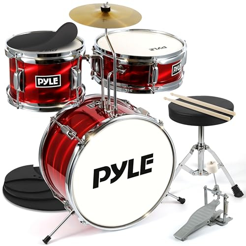 Pyle Kinder Schlagzeug Set– Drums for Kids, Kinderschlagzeug ab 3 Jahre bis 10 Jahre, Drum Set mit Snare Drum, Drum Pad für Kinder, Becken Schlagzeug &Drumsticks Geeignet, um Schlagzeug zu lernen Red