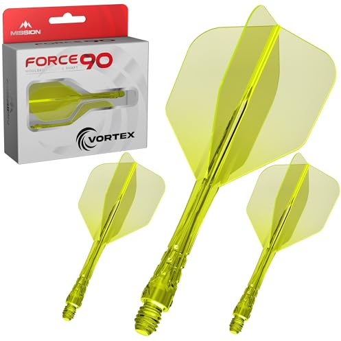 Mission Darts Force 90 Vortex, integriertes präzisionsgeformtes Dart-Flight- und Schaftsystem, mehrere Stile, mehrere Farben.