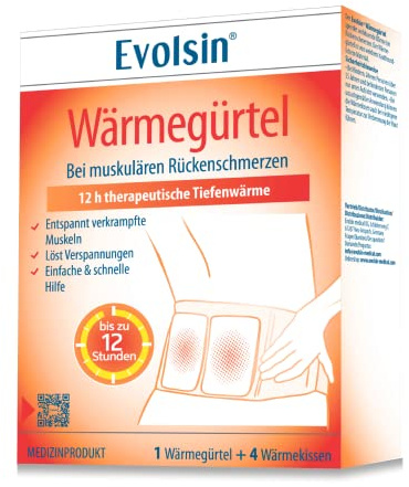 Evolsin®-Wärmegürtel - 12h Therapiewärme für muskuläre Rückenschmerzen – Wärmepflaster Alternative – Nierenwärmer sofort einsatzbereit – Chemiefreie Wärmeumschläge