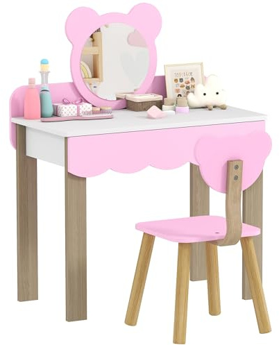 AIYAPLAY Kinder Schminktisch Set mit Hocker für Mädchen 3-8 Jahre Rosa