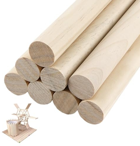 QINGYIWL Holzstäbchen 8 Stück 2,5 x 30 cm Rundholz, Holzstäbe zum Basteln | Natürliche Rundstab Holz für DIY Bastelartikel, Dekorationen