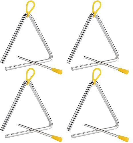 CHEUKYIU 4 Stück 5 Zoll Triangel Musikinstrument Triangle aus Stahl Dreieck Instrument Cantabile Triangel Percussion Triangel mit Schlägel für Schulen Professionals or Beginners, Making Music