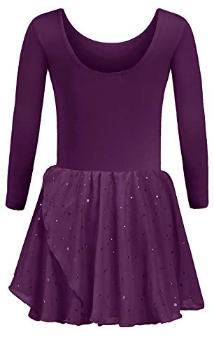 trudge Ballettkleidung Kinder Mädchen Ballett Tanzkleid Langarm Ballettkleid Pailetten Ballettanzug Mit Rock Tütü Ballett Trikot Violett 150/7-8 Jahre