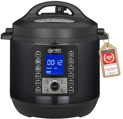 TZS First Austria - Elektro Schnellkochtopf 6L - 12 Auto-Programme - Multikocher 1000W Multicooker als Reiskocher, Dampfgarer, Crock Pot etc. - Elektrischer Multivarka Druckkochtopf