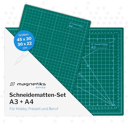 magnetiks Schneidematte 2er Set - DIN A3 und DIN A4 im 2er Set Schneideunterlage - selbstheilend doppelseitig grün