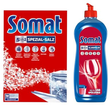 Somat 5in1 Spülmaschinenpflege SET, Klarspüler 750ml & Spezial-Salz 1,2Kg, Wasser