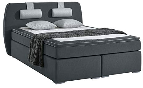 Atlantic Home Collection Boxspringbett REX, 140 x 200 cm, inklusive Topper (Härtegrad H2) und Nackenkissen, dunkelgrau