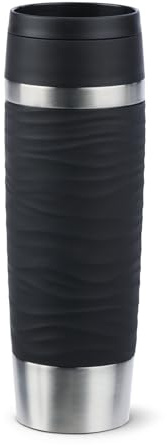 Emsa Travel Mug Wave Thermobecher 500 ml, Isolierbecher auslaufsicher, Edelstahl, 6h heiß und 12h kalt, 100% dicht, spülmaschinenfest, Kaffeebecher to go, 360°-Trinköffnung, schwarz, N20225