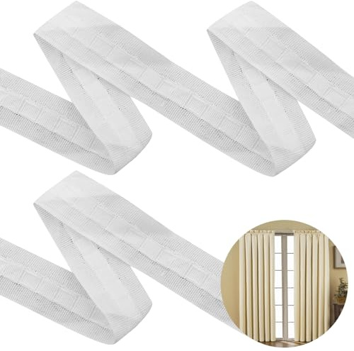 30M x 2.5CM Gardinenband,Kräuselband Gardinen,Bügelband für Vorhänge Polyester Faltenband Reihband, Weiß Universal Gardinenband Überschrift Band für Gardine Haken für Deko Schlafzimmer Verandas