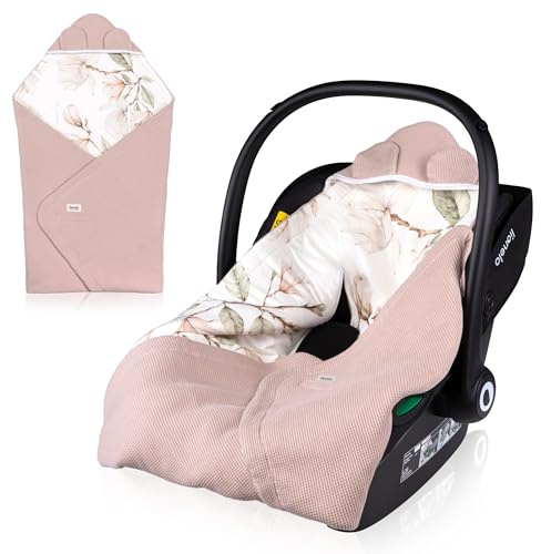 Lionelo TRAVEL Swaddle Blanket Warmes Babytuch für Kindersitz, Tragetasche, Kinderwagen, Ganzjährig, Weiche Babydecke 90x90 cm, Klettverschluss, 100% Baumwolle